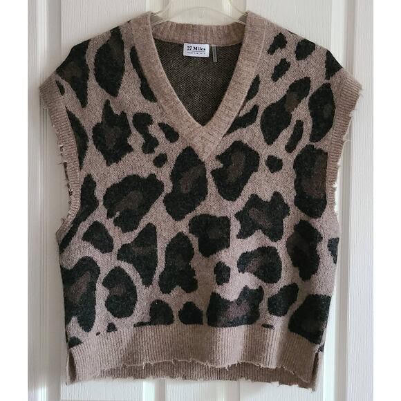 27‎ MILES Aleman Vest in Cheetah Cashmere Silk Blend Distressed 139167 Medium - Picture 2 of 14
